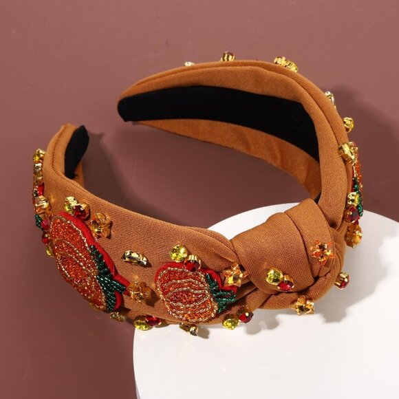 Thanksgiving Fall Headband Beaded Turkey Maple Leaf Pearls Rhinestones Gift main image 6